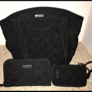 Black micro fiber Vera Bradley 3 piece handbag set